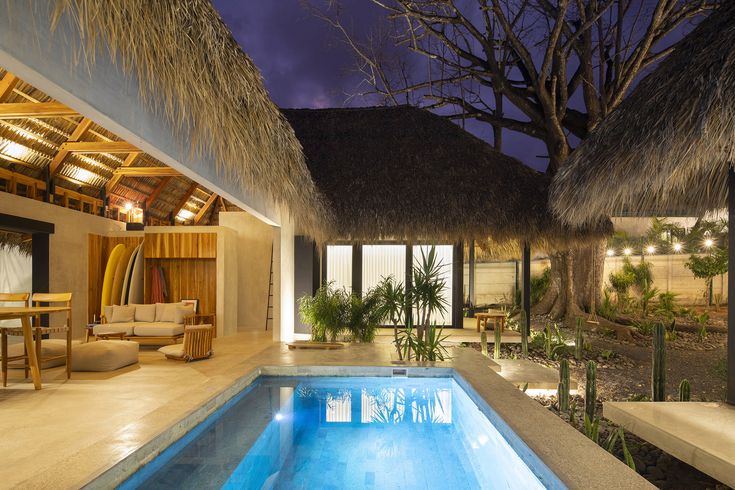 Tropical pool by night