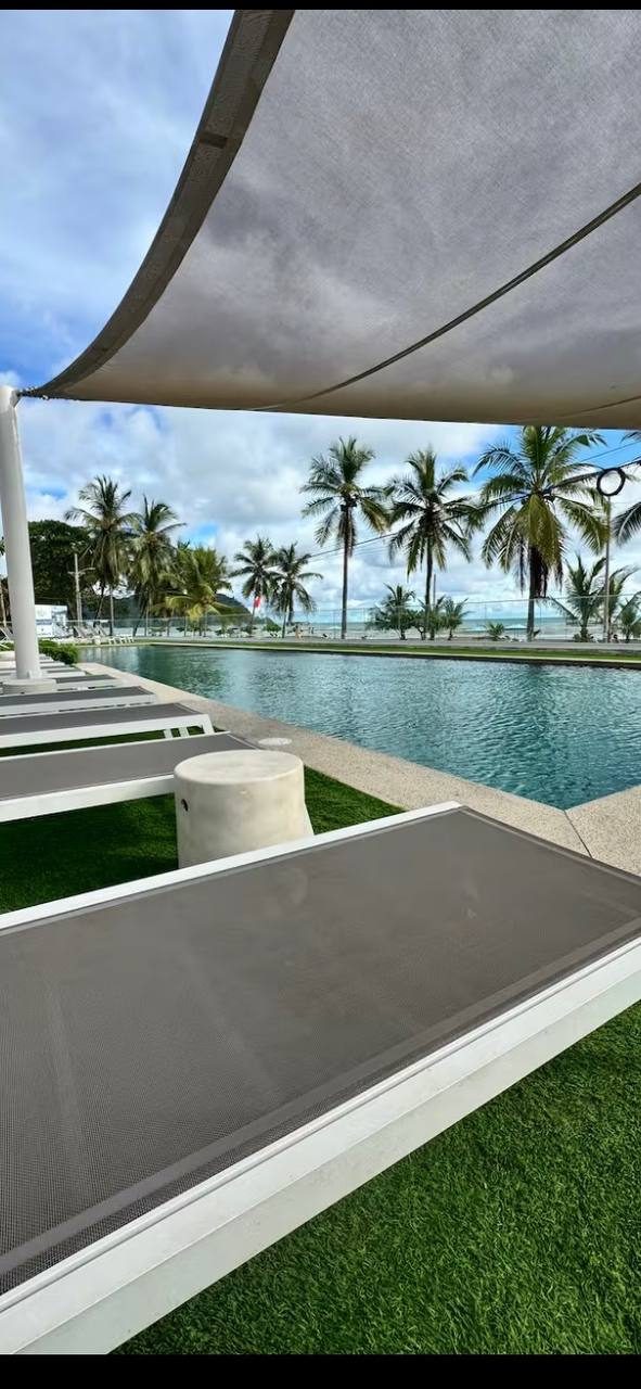 Shaded pool lounge area