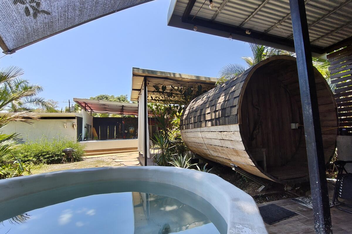Barrel sauna exterior