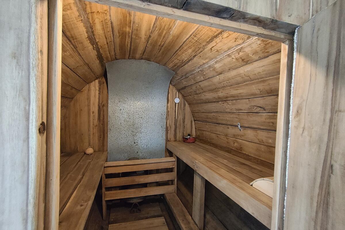 Barrel sauna interior wood