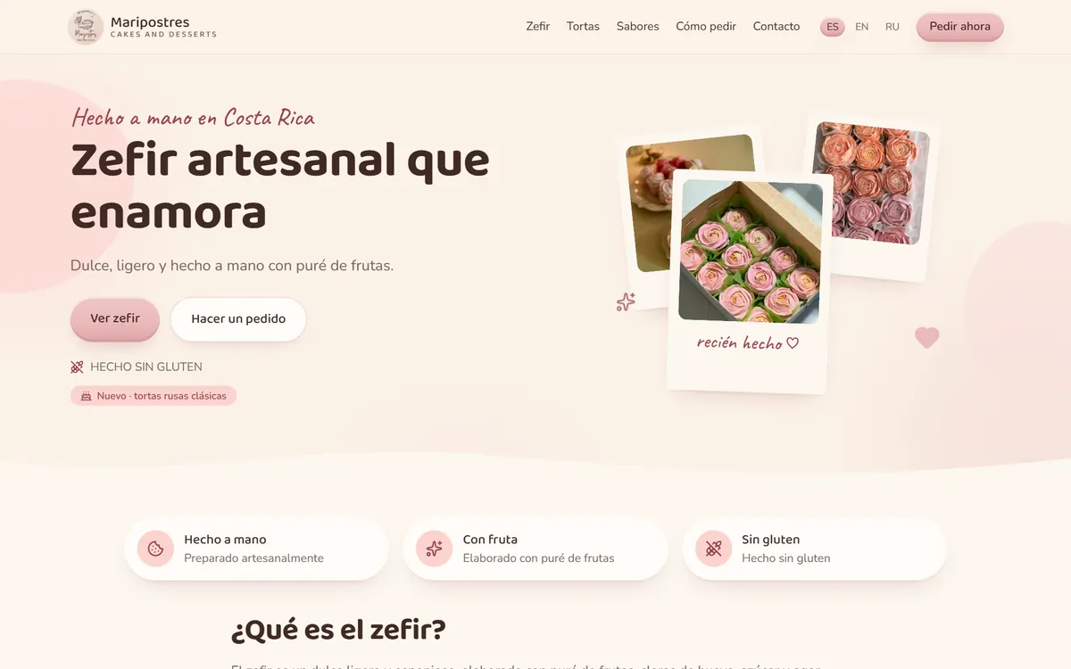 Maripostres dessert shop website